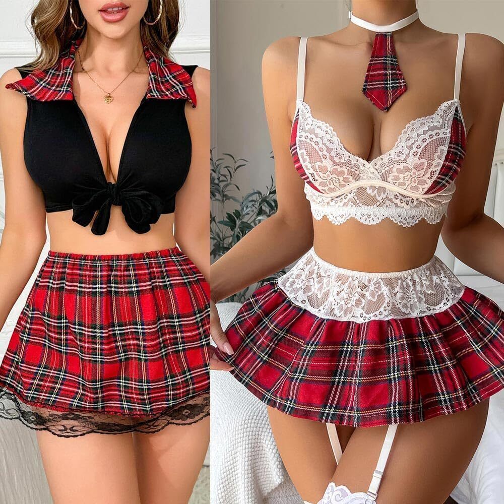 9112 Lingerie Set Sexy Lace Outfits School Girl Costumes with Garter Belt